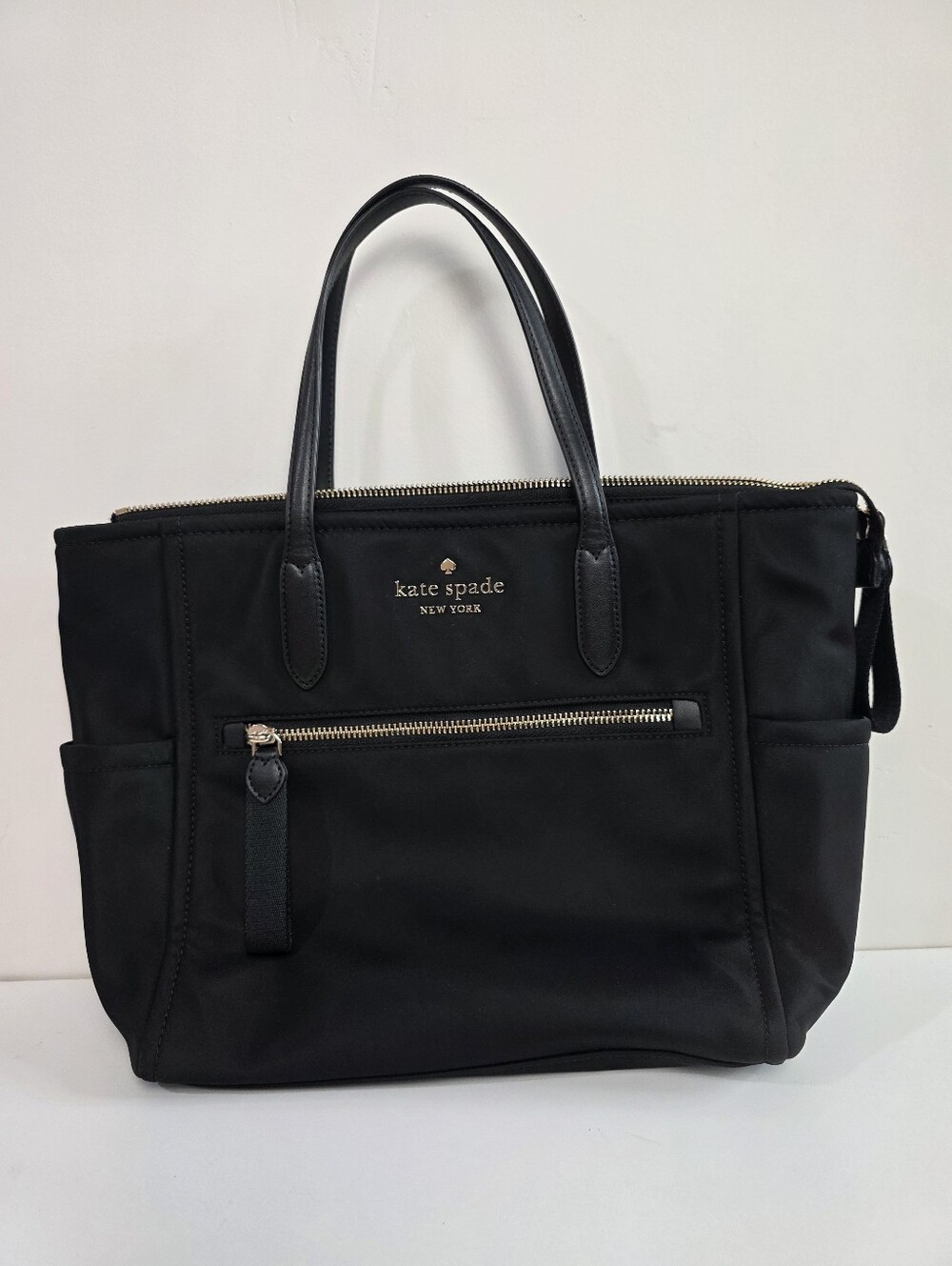 kate spade Chelsea Black Nylon Zip-Top Tote Satchel with Gold Logo